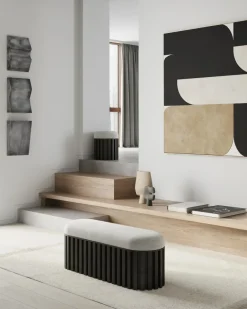 Benches^101 Copenhagen Tribu bench linen, Coffee-white chalk BrownBlack