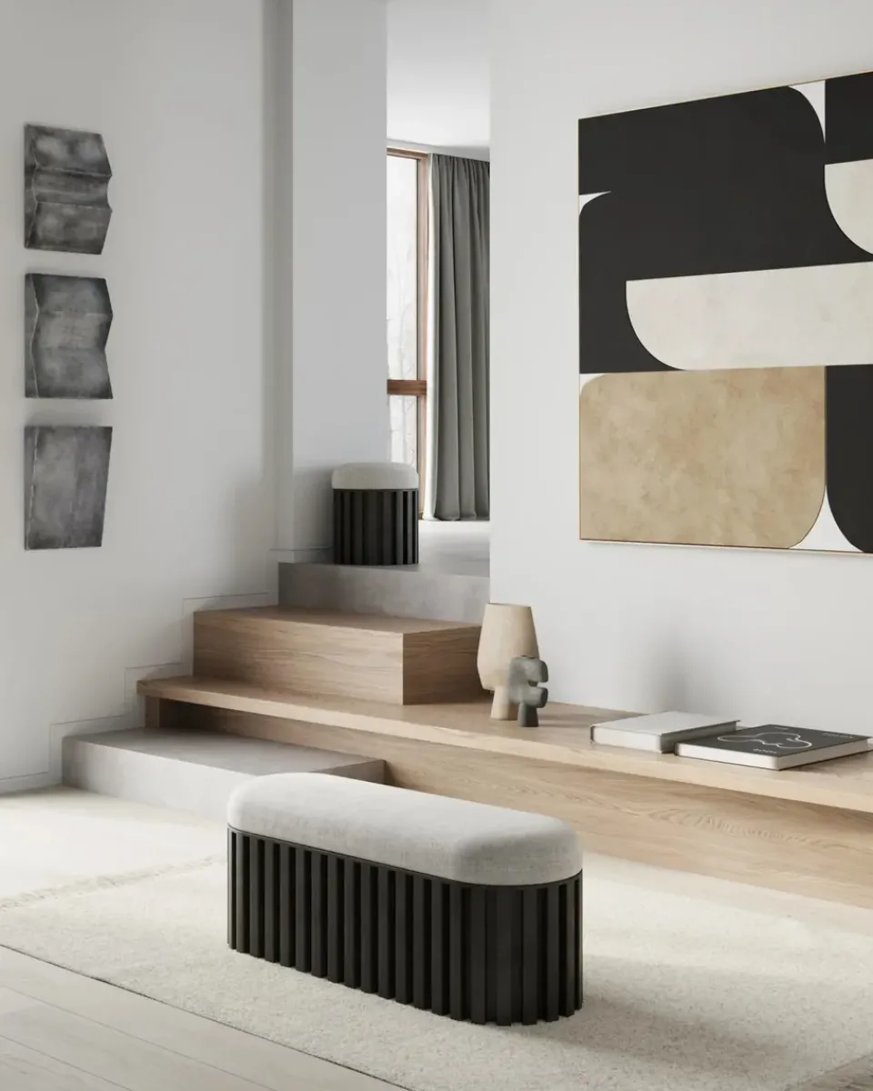 Benches^101 Copenhagen Tribu bench linen, Coffee-white chalk BrownBlack