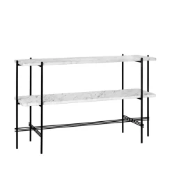 Best GUBI TS Console table 120x30x72 cm, carrara marble, black legs, 2 marble shelves White