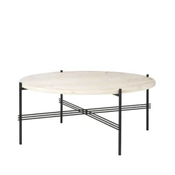 Coffee Tables^GUBI TS Round coffee table, Natural travertine, ø80, black stand White