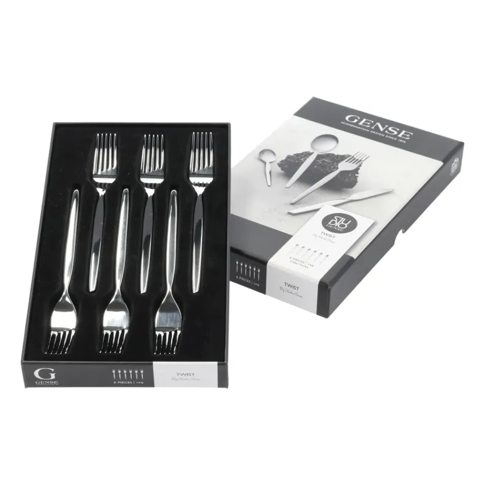Dessert Cutlery^Gense Twist cake fork 6-pack, Stainless steel Silver-coloured