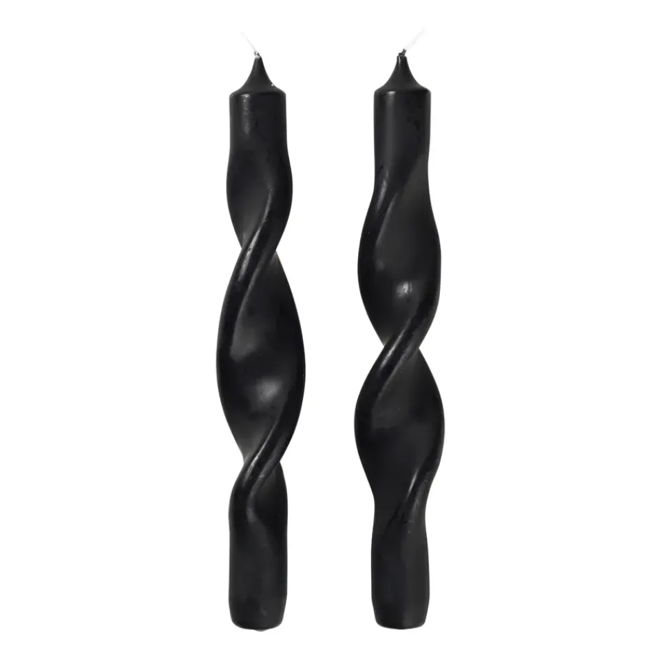 Hot Broste Copenhagen Twist twisted candles twisted candle 23 cm 2-pack, Simply Black
