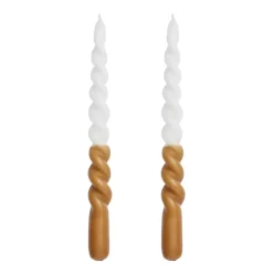 New Lene Bjerre Twisted candle - two tone 25 cm 2-pack, Golden brown-white BrownWhite
