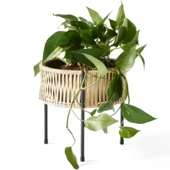 New Audo Copenhagen Umanoff planter flower box rattan-steel, h27 cm Ø27 cm Beige