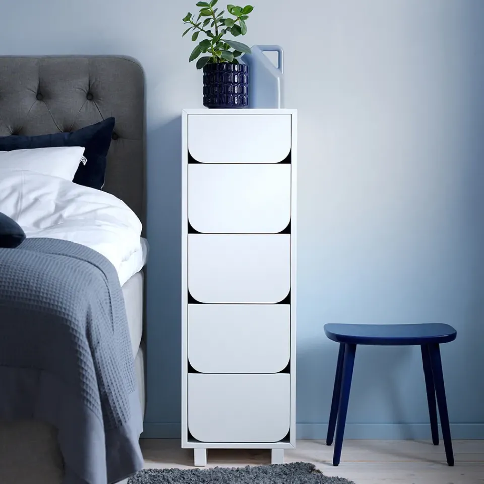 Online 1898 Vidja narrow chest of draws 5 box, lacquered White