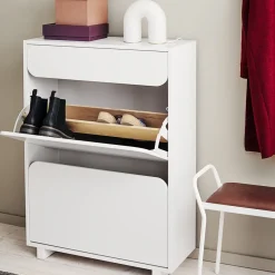 Hot 1898 Vidja shoe cabinet, lack. 2 fack+1 draw White