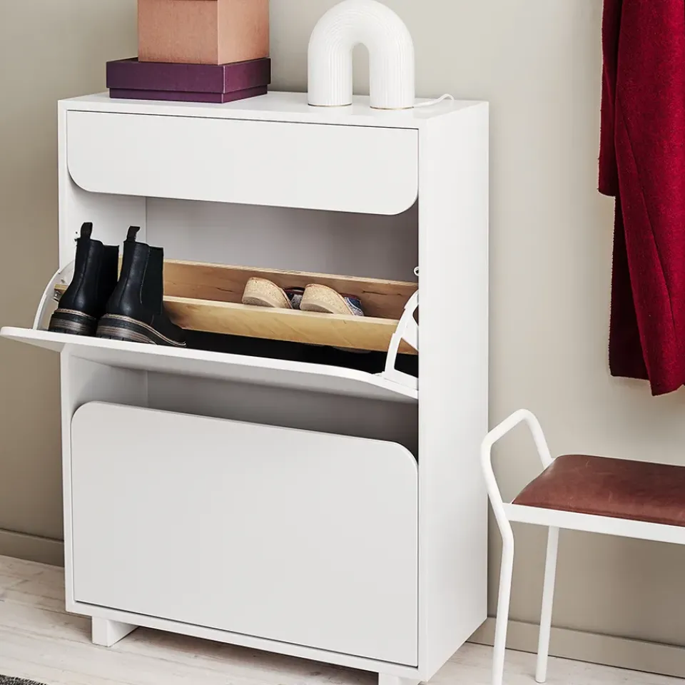 Hot 1898 Vidja shoe cabinet, lack. 2 fack+1 draw White