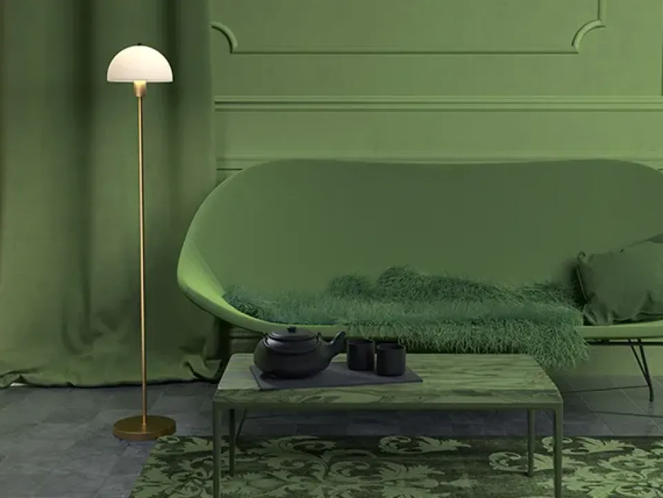 Hot Herstal Vienda floor lamp, Bronze-Opal Glass Gold-coloured