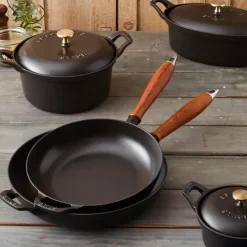Best STAUB Vintage frying pan with wooden handle Ø28 cm, Black