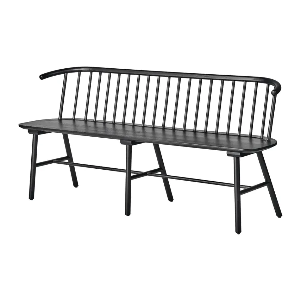 Clearance NJRD VIOR bench with backrest, Black lacquered oak Beige