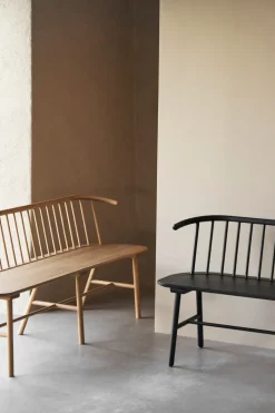 Clearance NJRD VIOR bench with backrest, Black lacquered oak Beige