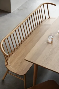 Online NJRD VIOR bench with backrest, Lacquered oak Beige