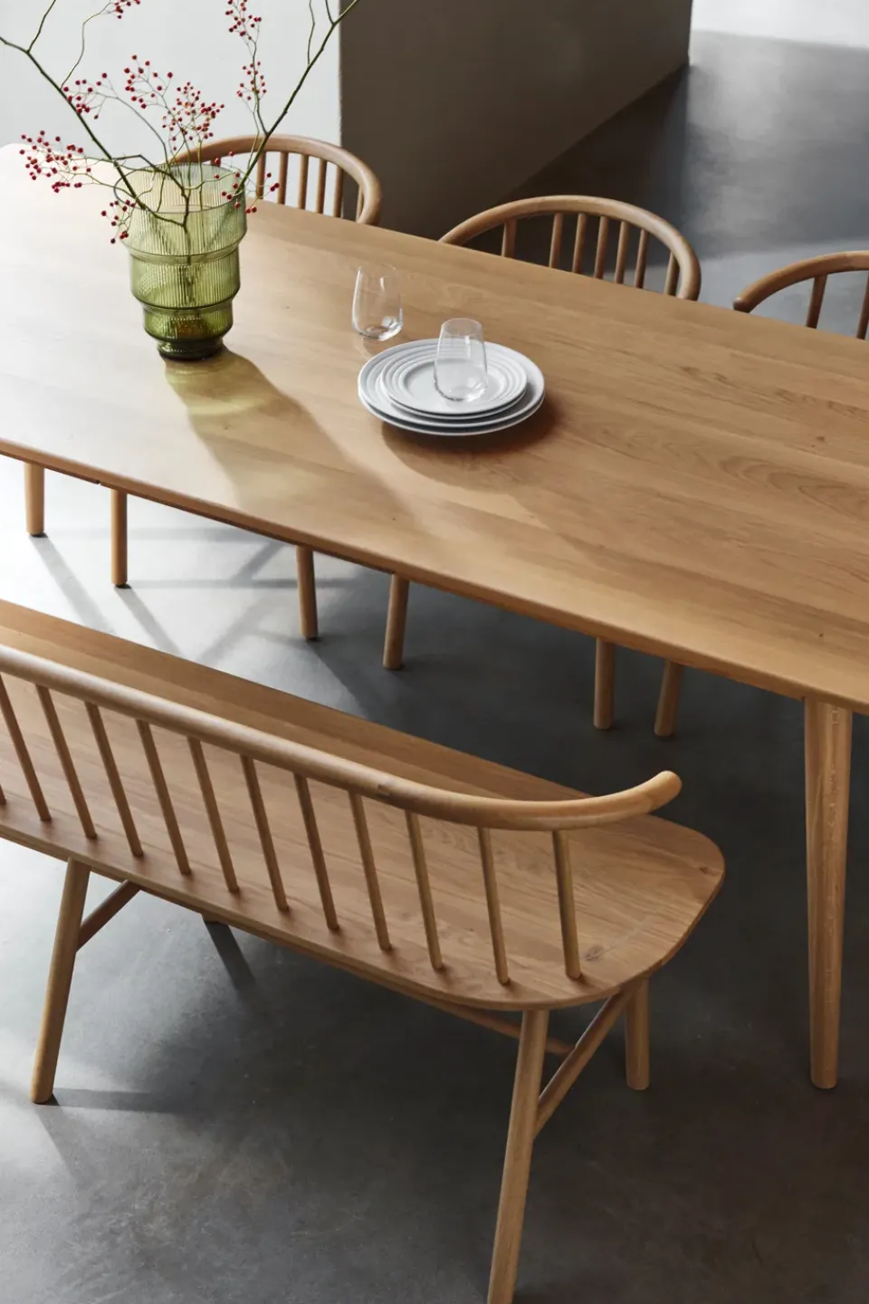 Online NJRD VIOR bench with backrest, Lacquered oak Beige