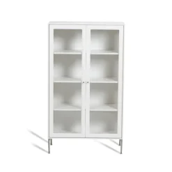 Display & Glass Cabinets|Display & Glass Cabinets^Mavis Volt display cabinet 130 cm lacquer, Details in stainless steel White