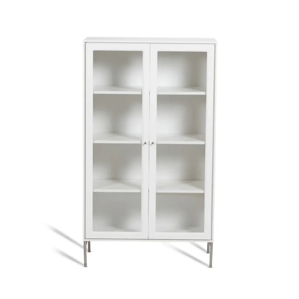 Display & Glass Cabinets|Display & Glass Cabinets^Mavis Volt display cabinet 130 cm lacquer, Details in stainless steel White