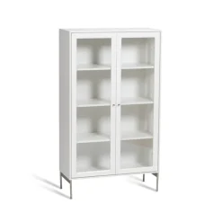 Display & Glass Cabinets|Display & Glass Cabinets^Mavis Volt display cabinet 130 cm lacquer, Details in stainless steel White