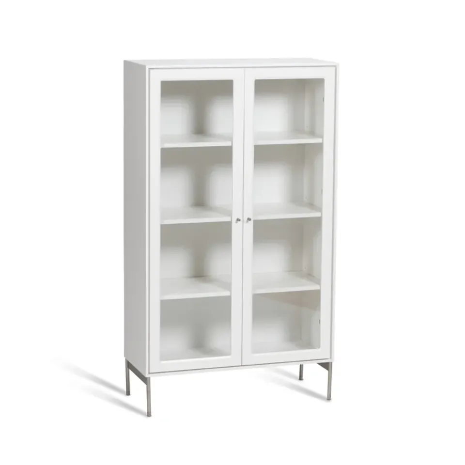 Display & Glass Cabinets|Display & Glass Cabinets^Mavis Volt display cabinet 130 cm lacquer, Details in stainless steel White