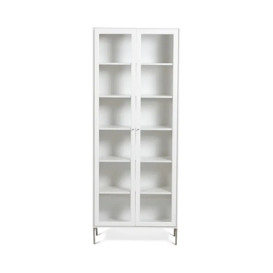 Discount Mavis Volt display cabinet 190 cm lacquer, Details in stainless steel White