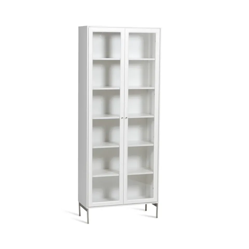 Discount Mavis Volt display cabinet 190 cm lacquer, Details in stainless steel White