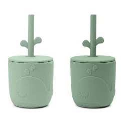 Children's Mugs^Done by deer Wally mug with peekaboo straw 2-pack., Green
