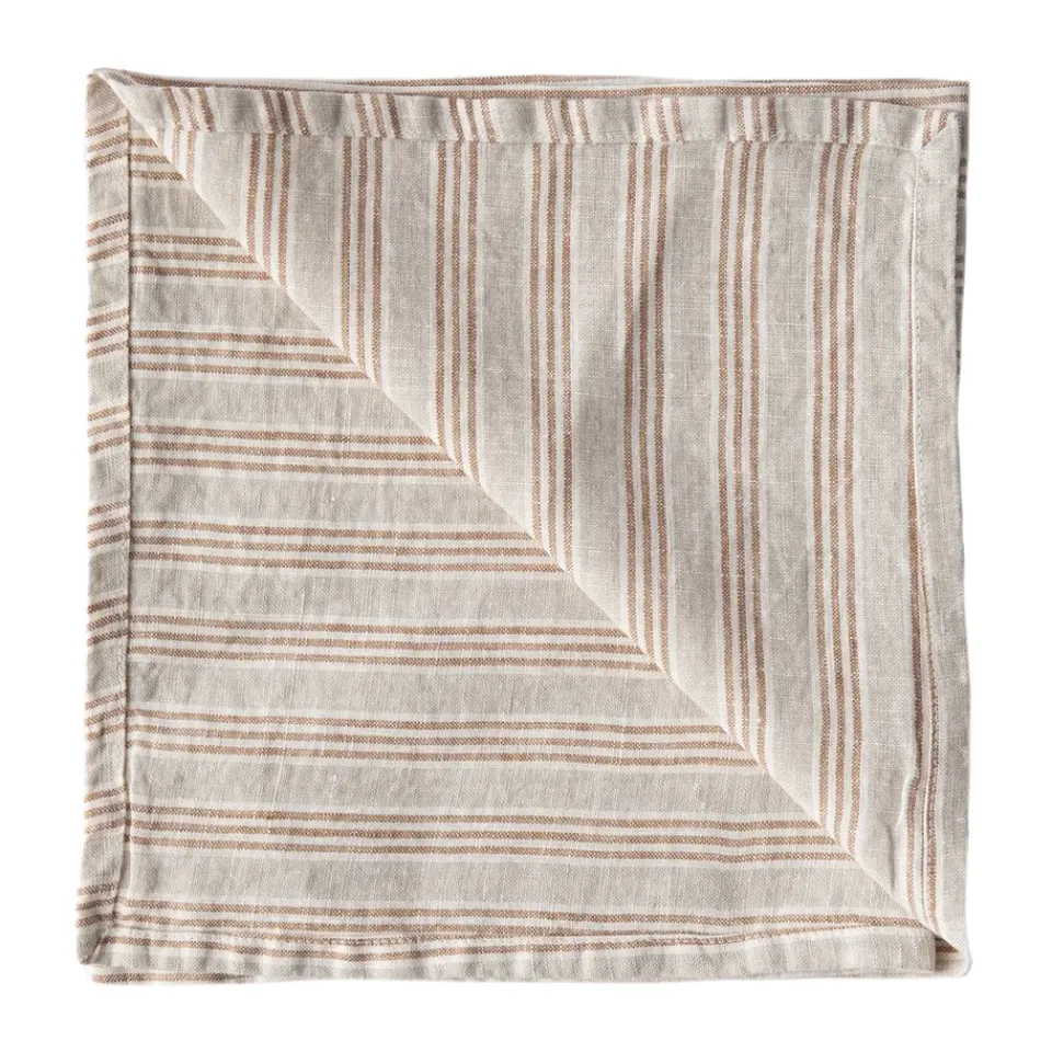 Sale Tell Me More Washed linen napkin, Hazelnut stripe BrownBeige