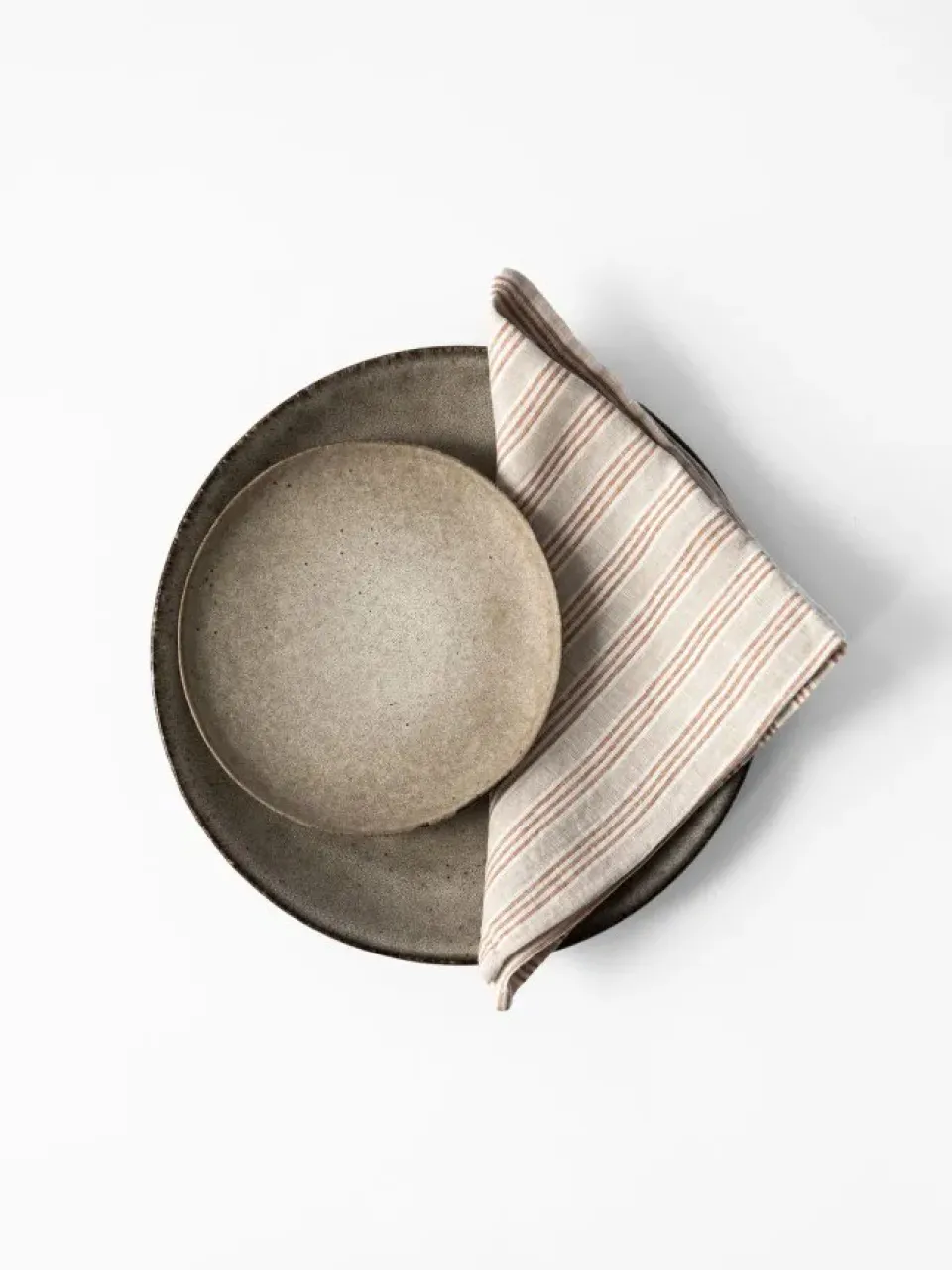 Sale Tell Me More Washed linen napkin, Hazelnut stripe BrownBeige