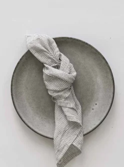 Sale Tell Me More Washed linen napkin, Pinstripe BlackWhite