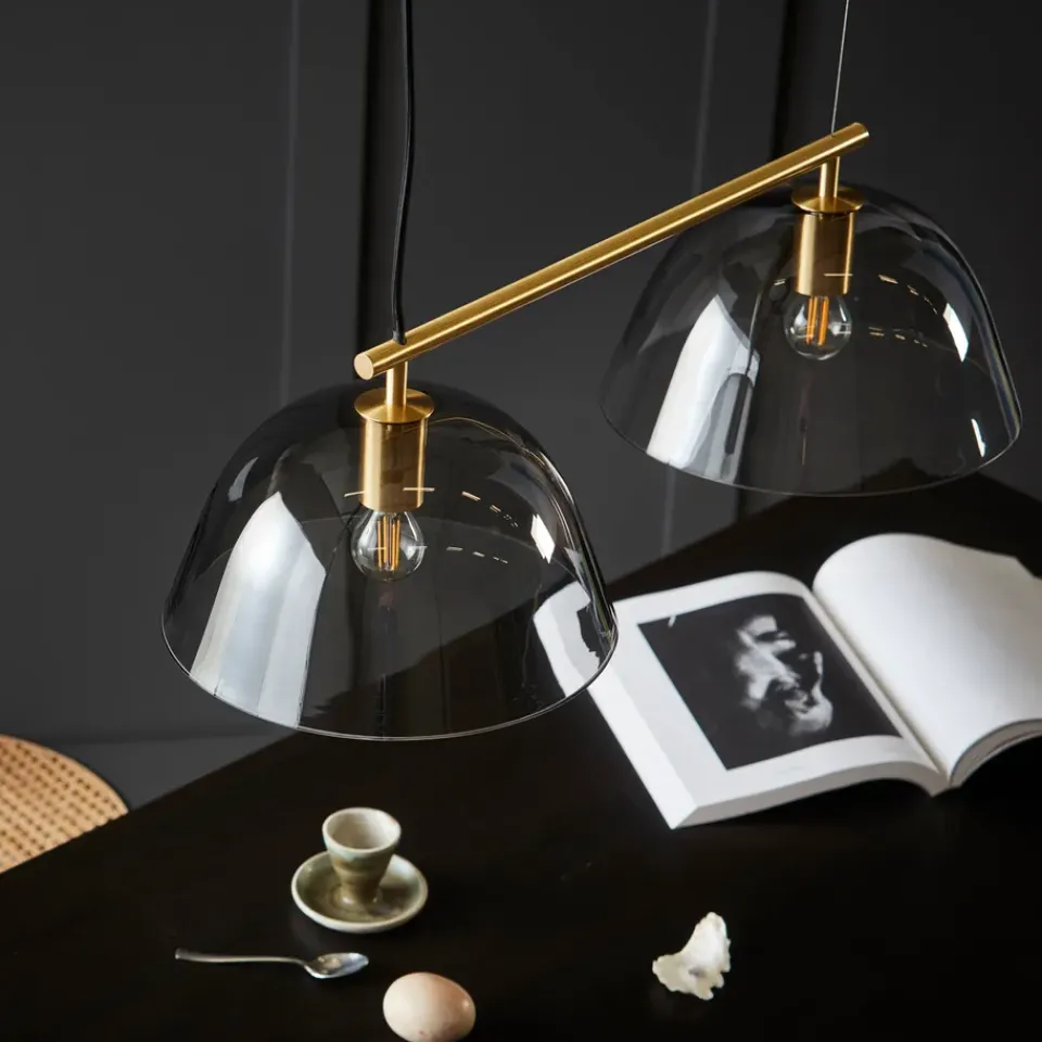 Pendant Lamps^CO Bankeryd Wendo 70 ceiling lamp smoke-coloured glass, Brass finish Gold-colouredBlack