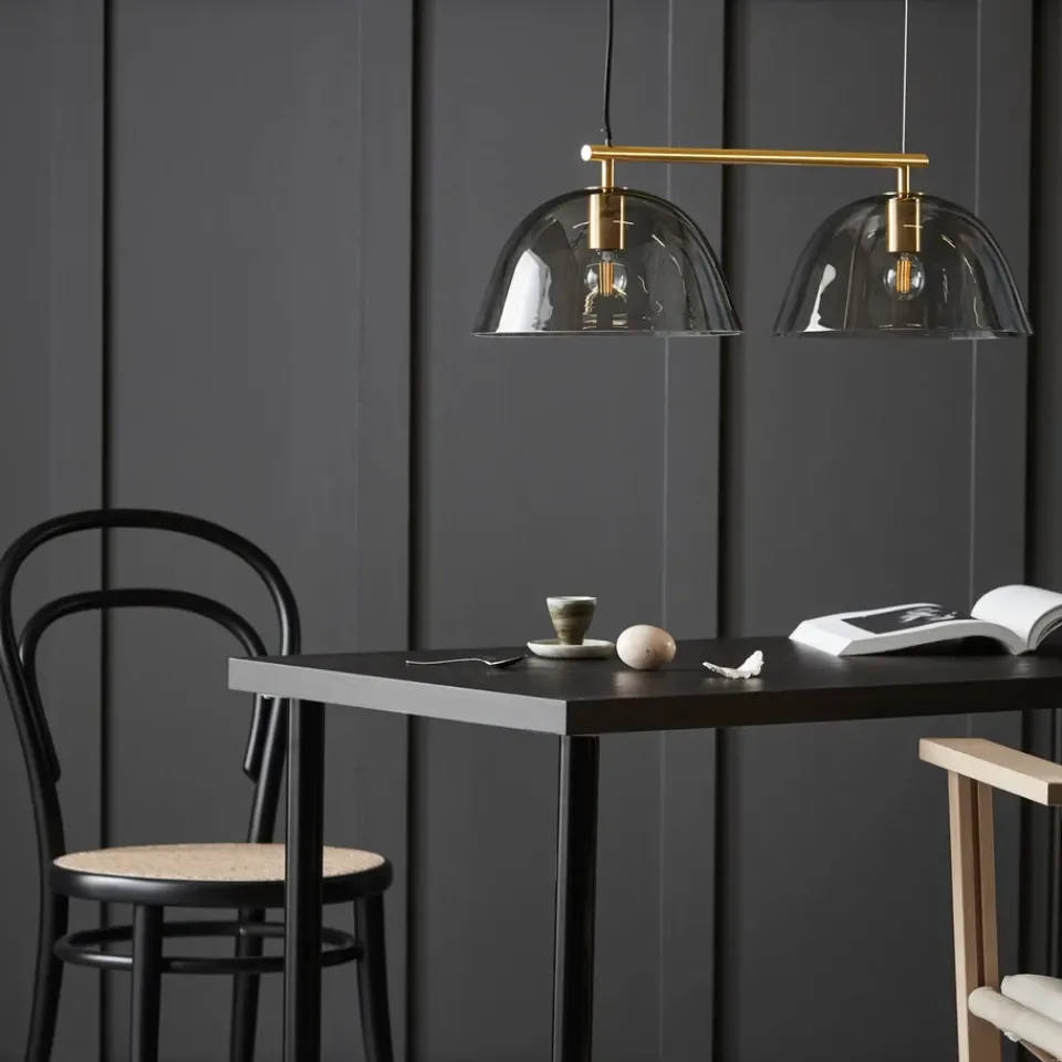 Pendant Lamps^CO Bankeryd Wendo 70 ceiling lamp smoke-coloured glass, Brass finish Gold-colouredBlack