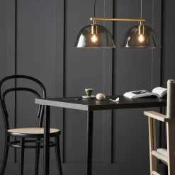 Pendant Lamps^CO Bankeryd Wendo 70 ceiling lamp smoke-coloured glass, Brass finish Gold-colouredBlack