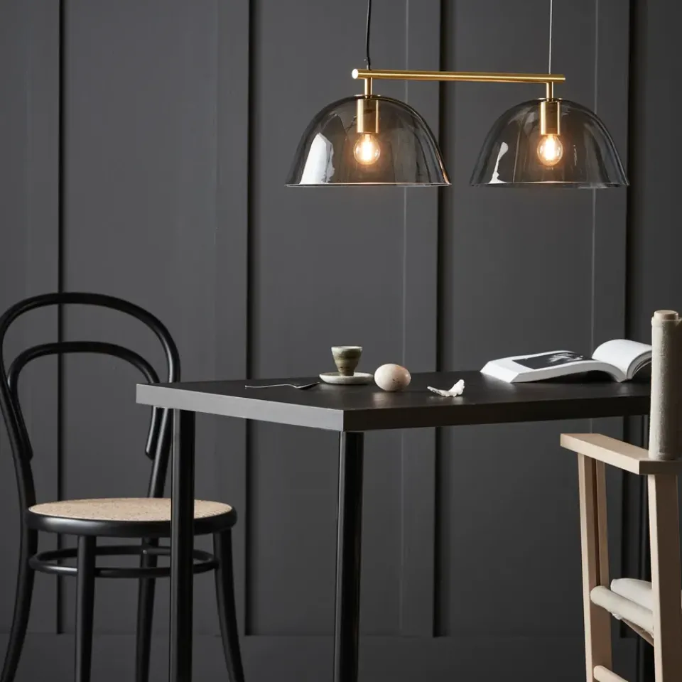 Pendant Lamps^CO Bankeryd Wendo 70 ceiling lamp smoke-coloured glass, Brass finish Gold-colouredBlack