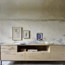 T.V & Media Units|T.V & Media Units^Ethnicraft Whitebird media cabinet 180 cm, Oak wax oil-Black metal Beige