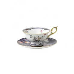Teacups^Wedgwood Wonderlust small teacup with saucer, midnight garden BlackWhite