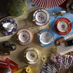 Teacups^Wedgwood Wonderlust small teacup with saucer, midnight garden BlackWhite