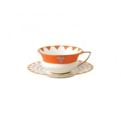 Discount Wedgwood Wonderlust teacup with saucer, peony diamond OrangeWhite
