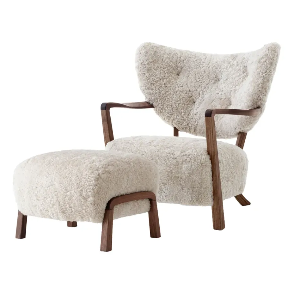 Armchairs & Footstools^&Tradition Wulff Lounge Chair ATD2 armchair incl. pouffe ATD3, Oiled walnut-Moonlight Beige