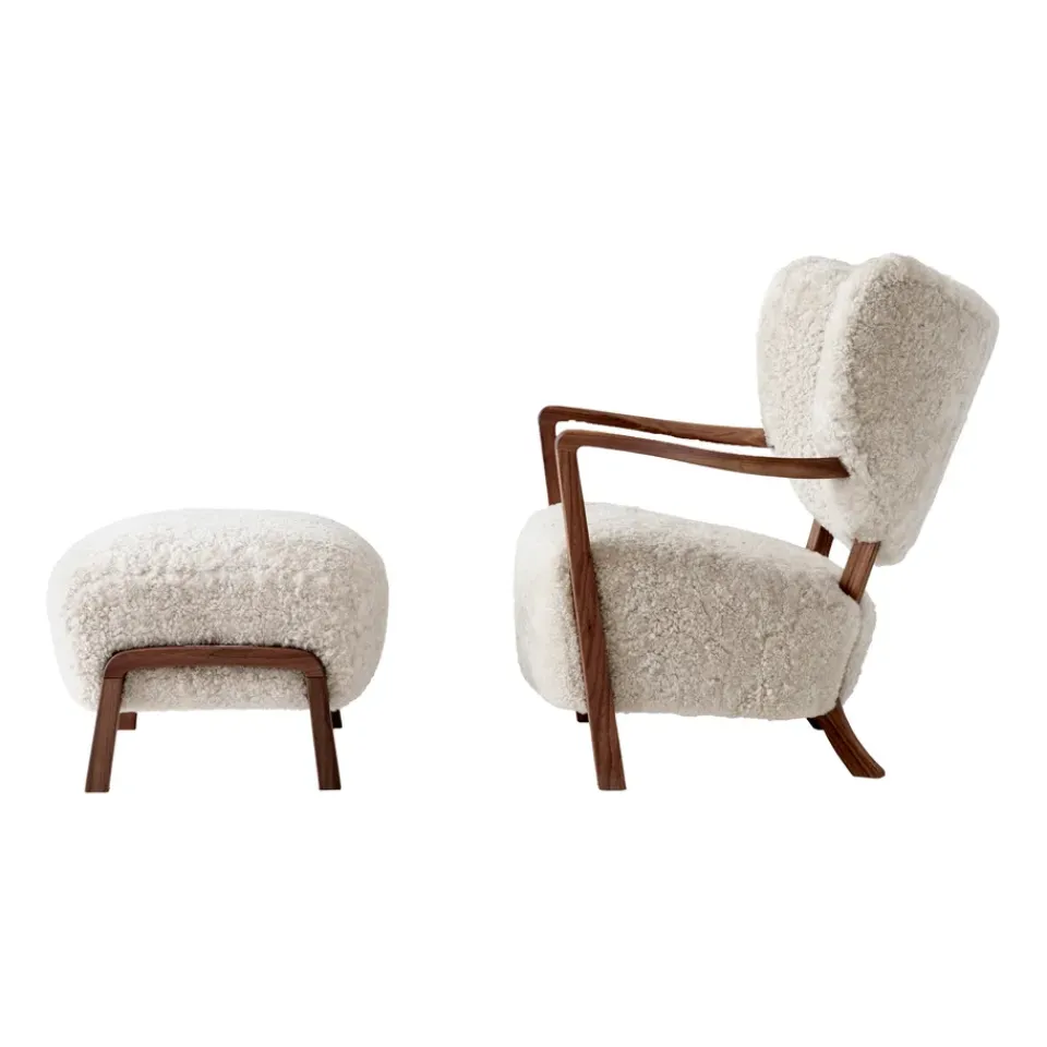 Armchairs & Footstools^&Tradition Wulff Lounge Chair ATD2 armchair incl. pouffe ATD3, Oiled walnut-Moonlight Beige