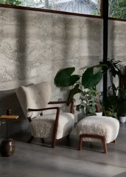 Armchairs & Footstools^&Tradition Wulff Lounge Chair ATD2 armchair incl. pouffe ATD3, Oiled walnut-Moonlight Beige